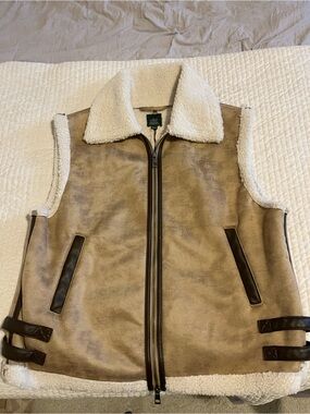 wild fable Cream Sherpa-Lined Taupe Zip Vest